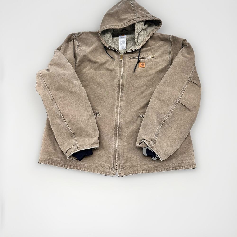 CARHARTT J141 Brown Sierra Jacket Men 3XL Tall Sherpa Lined Sandstone Hooded EUC